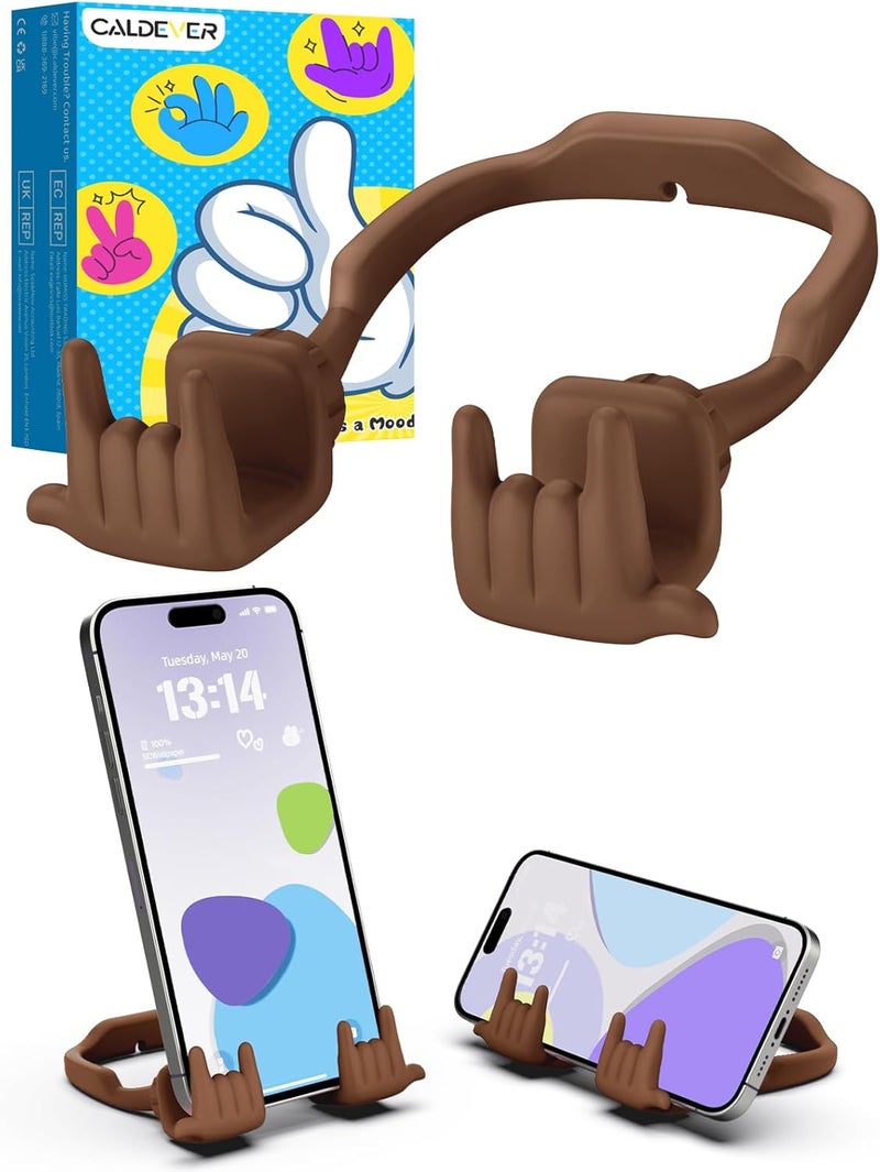 CALDEVER Stocking Stuffers for Teen Boys Girls Gifts Cell Phone Stand Upgrade Adjustable Rock on Lazy Phone Stand for Desk Cool Funny Gadget Gifts for Christmas Adult Men Women Wife 1Pack Brown - Image 1